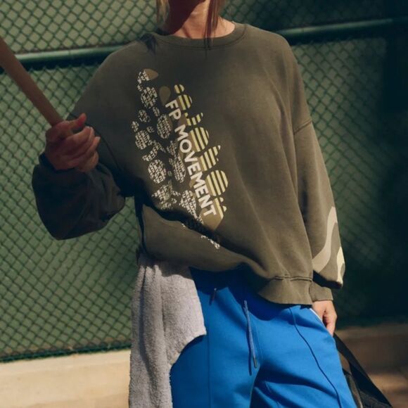 Free People FP Movement All Star Logo Buti Pullover Sweatshirt- Ash Sport - Picture 1 of 8